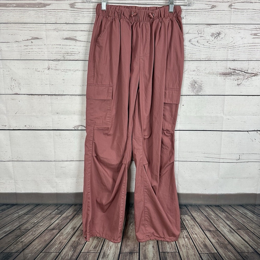 Rachel Paige Pants Womens Small Mauve Cargo Parachute Pull on Utility Wide Baggy
